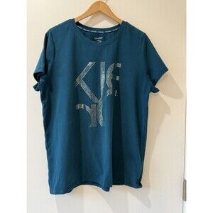 Calvin Klein Women Top Sz XL Soft Teal Silver Logo T-Shirt Casual Comfort